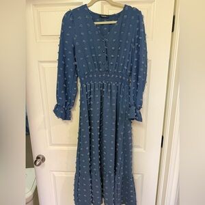 Blue Textured Midi Dress